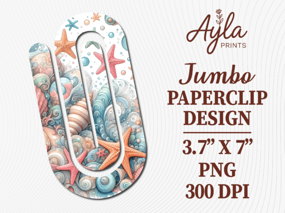 Beach Ocean Sea Shell Jumbo Paperclip Graphics for Crafts