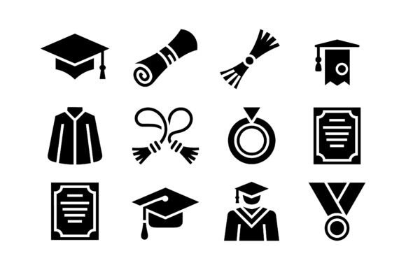 Graduation Commencement Icon Set EPS: Graphics for Crafts