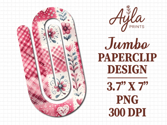 Pink Gingham Floral Boho Jumbo Paperclip Graphics for Crafts
