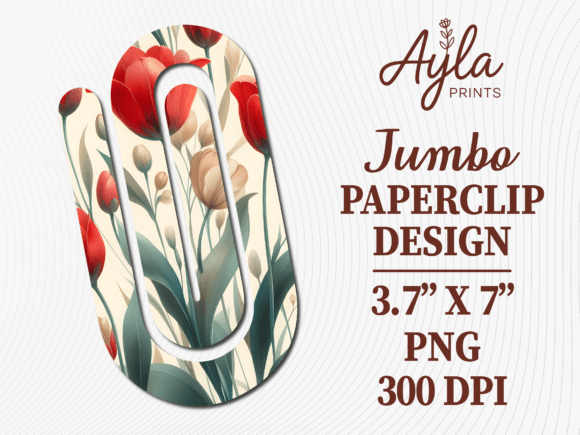 Red Poppy Flower Field Jumbo Paperclip Graphics for Crafts